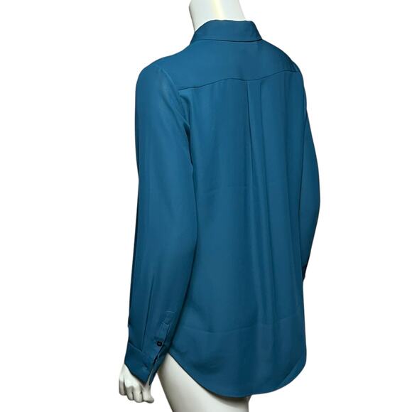 Laundry by Shelli Segal Teal Blue Long Sleeve Button Down Silky Blouse Size M - Picture 9 of 9